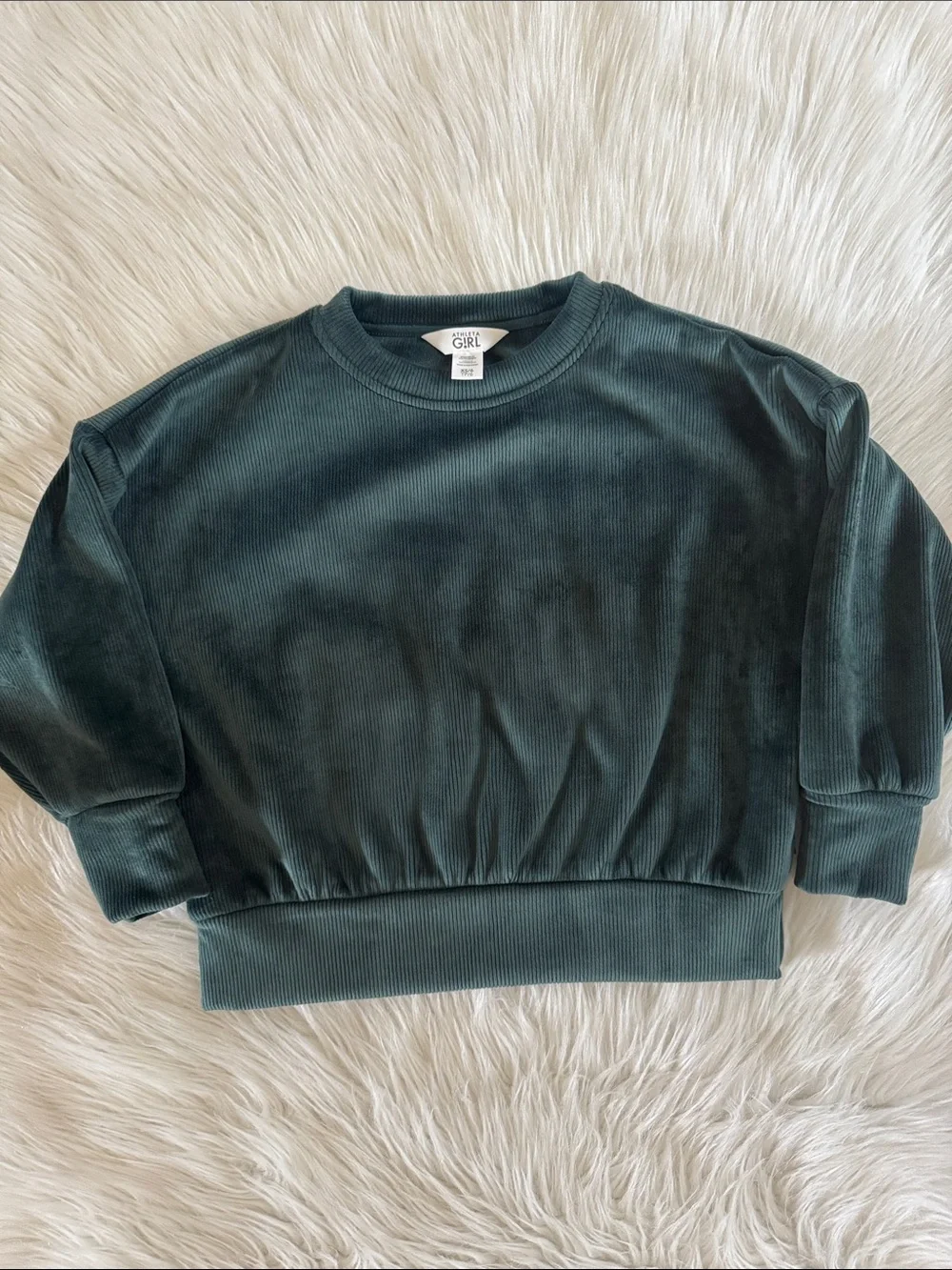 Athleta Girl Cozy Rib Pine Green Crewneck Sweatshirt Size XS/6